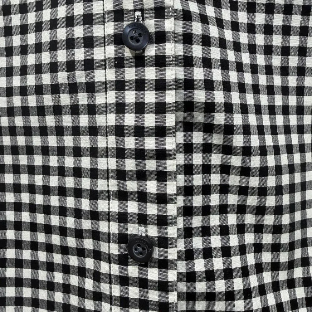 KATE SPADE Size 8 Mini Gingham Ruffle Sleeveless Button Down Shirt Black White